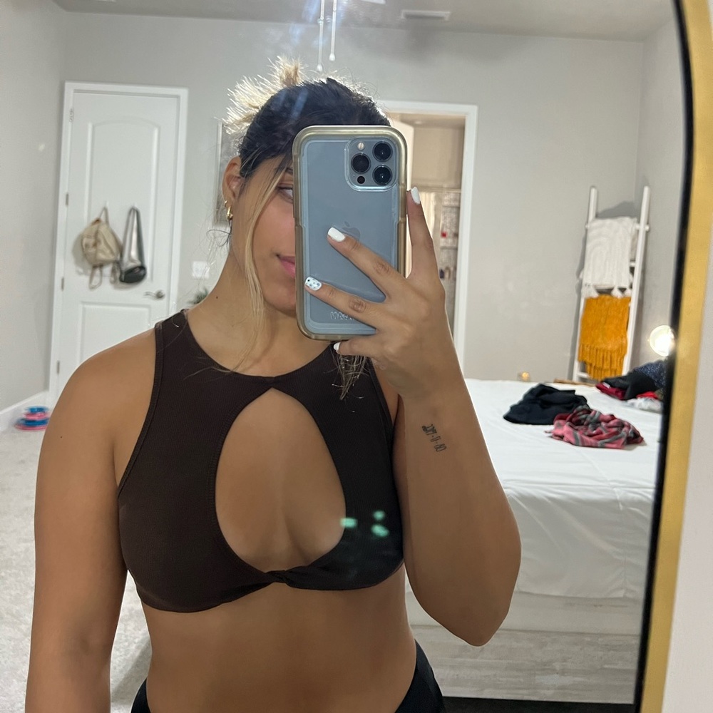 Brown twist front crop top